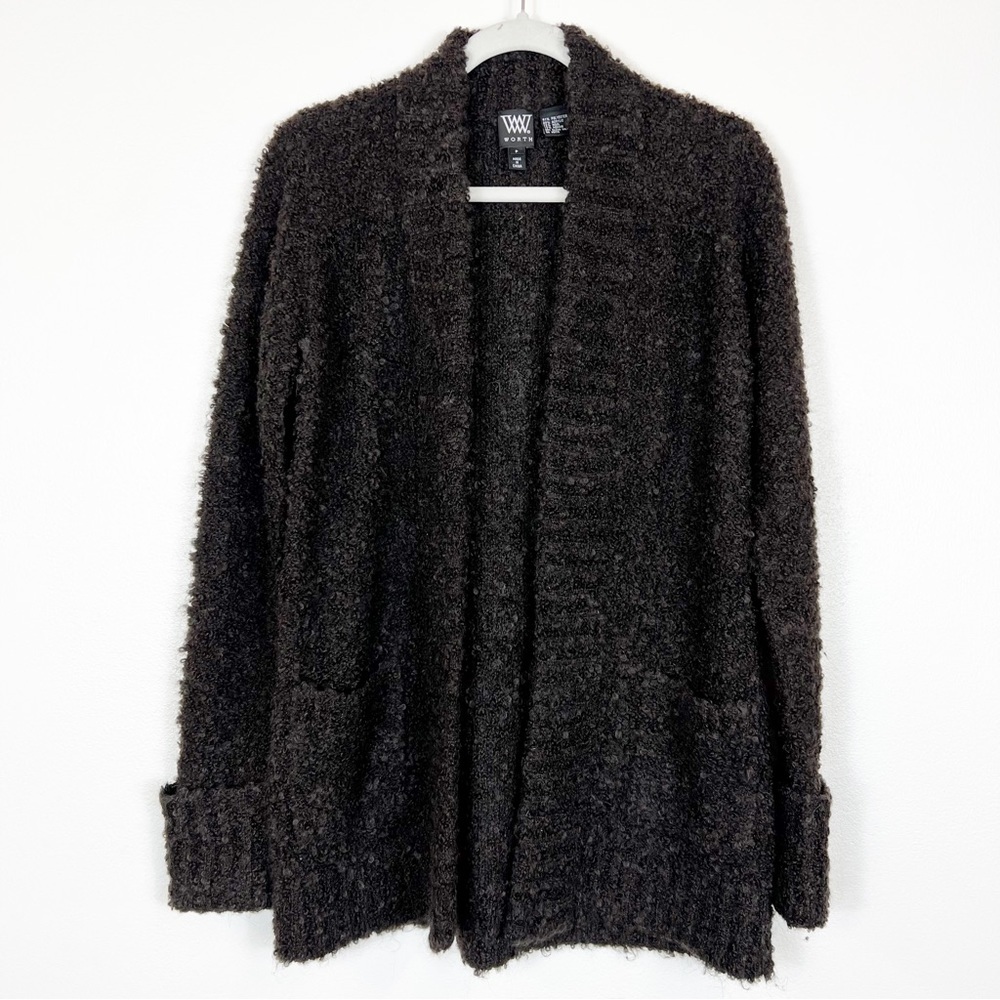 W By Worth Chunky Boucle Knit Open Front Cardigan Sweater Brown Size